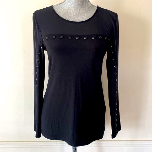 DKNY POLISHED NATURE 🖤BLACK🖤 MESH LONG SLEEVE PULLOVER TOP SIZE SMALL 🌟NWT🌟 - Picture 3 of 16